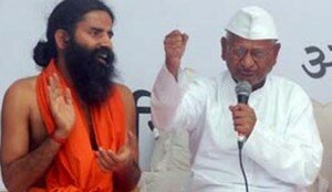 Anna Hazare with Swami Ramdev at a Rally
