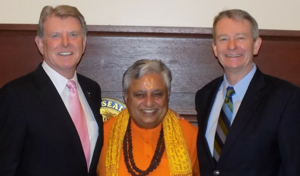 Rajan Zed with Idaho Governor C. L. Otter and Idaho Lieutenant Governor Brad Little before first Hindu invocation of Idaho State Senate