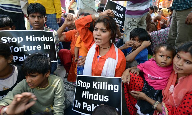 Pakistani Hindus holding a peaceful protest after girls are kidnapped and raped by Islamic extremists