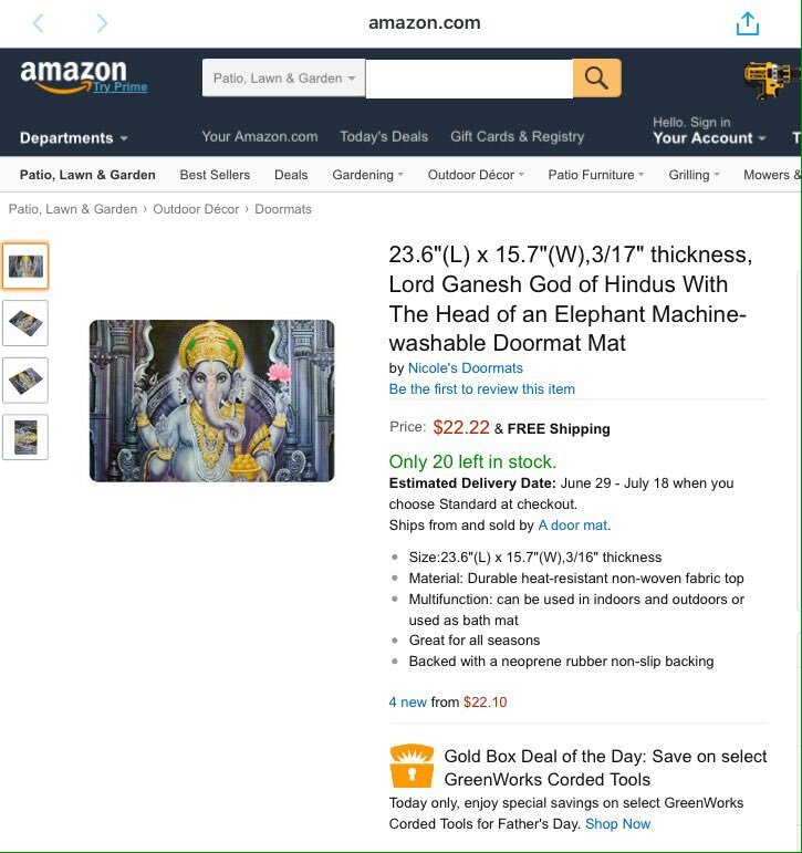 Amazon sells Doormats with Hindu Gods and Goddesses