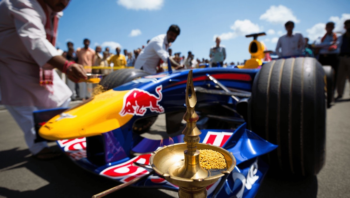 Watch: Red Bull F1 car gets traditional Indian aarti and ‘nimbu mirchi’ ritual in viral clip
