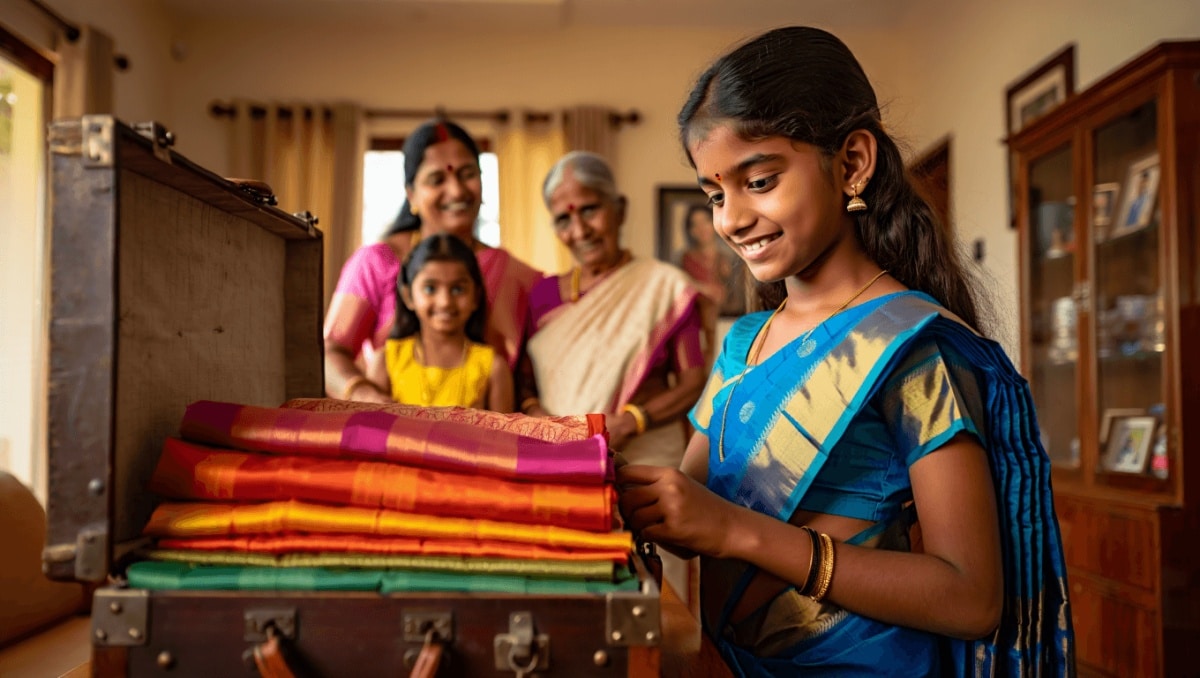 colorful saris displayed in a linear fashion