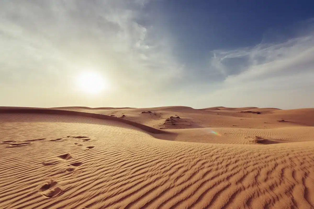 Trockenfluss mit Sandbett und Wasser, das aus dem Sand austritt