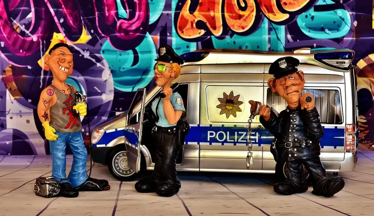 Local police officers talking with residents outside a housing society