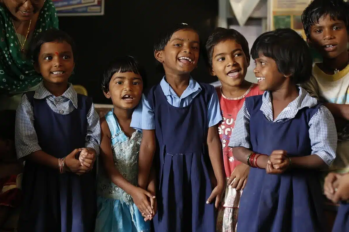 Primary school classroom with children learning in multiple languages