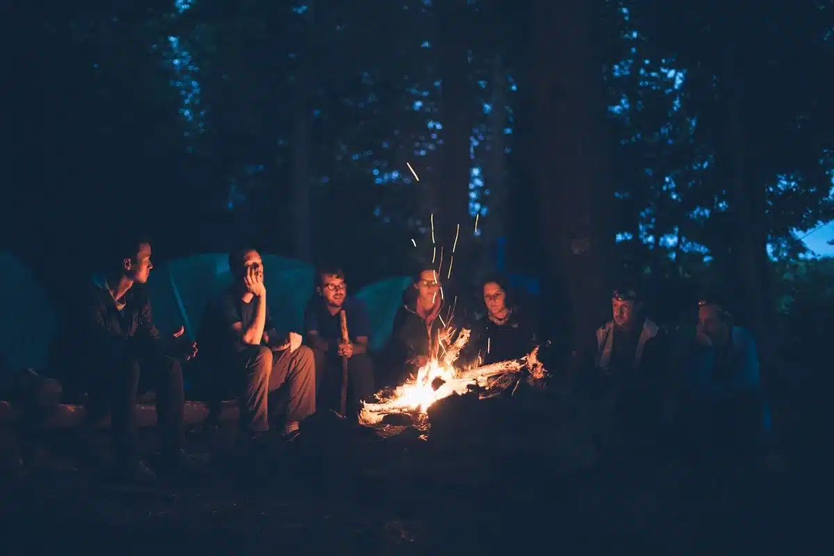 Communal bonfire for Holika Dahan with people gathered at night
